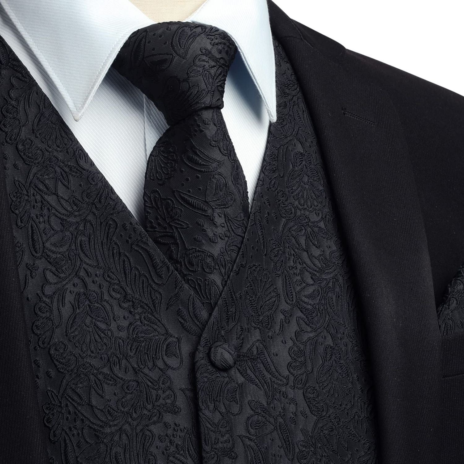 Men's Black Paisley Vest Tie Set For Weddings - Image 2