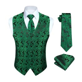 Men's Green Paisley Vest Tie Set For Weddings Anniversary