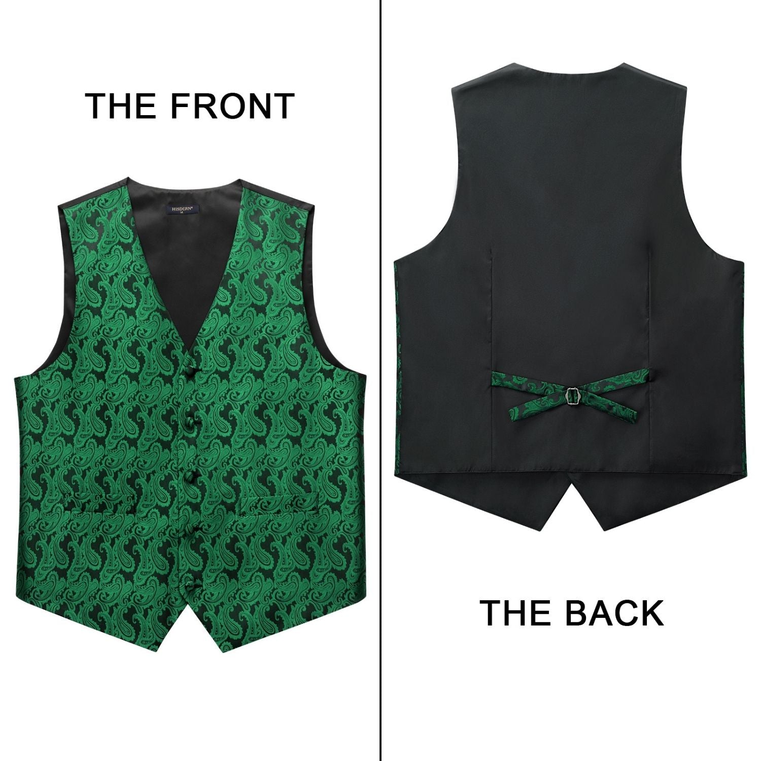 Men's Green Paisley Vest Tie Set For Weddings Anniversary - Image 3
