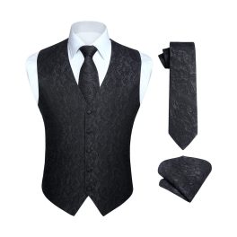 Men's Black Paisley Vest Tie Set For Weddings