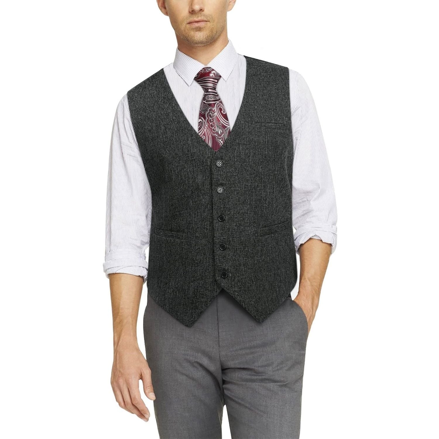 Men's Dark Grey Satin Suit Vest Formal Wear - Image 2
