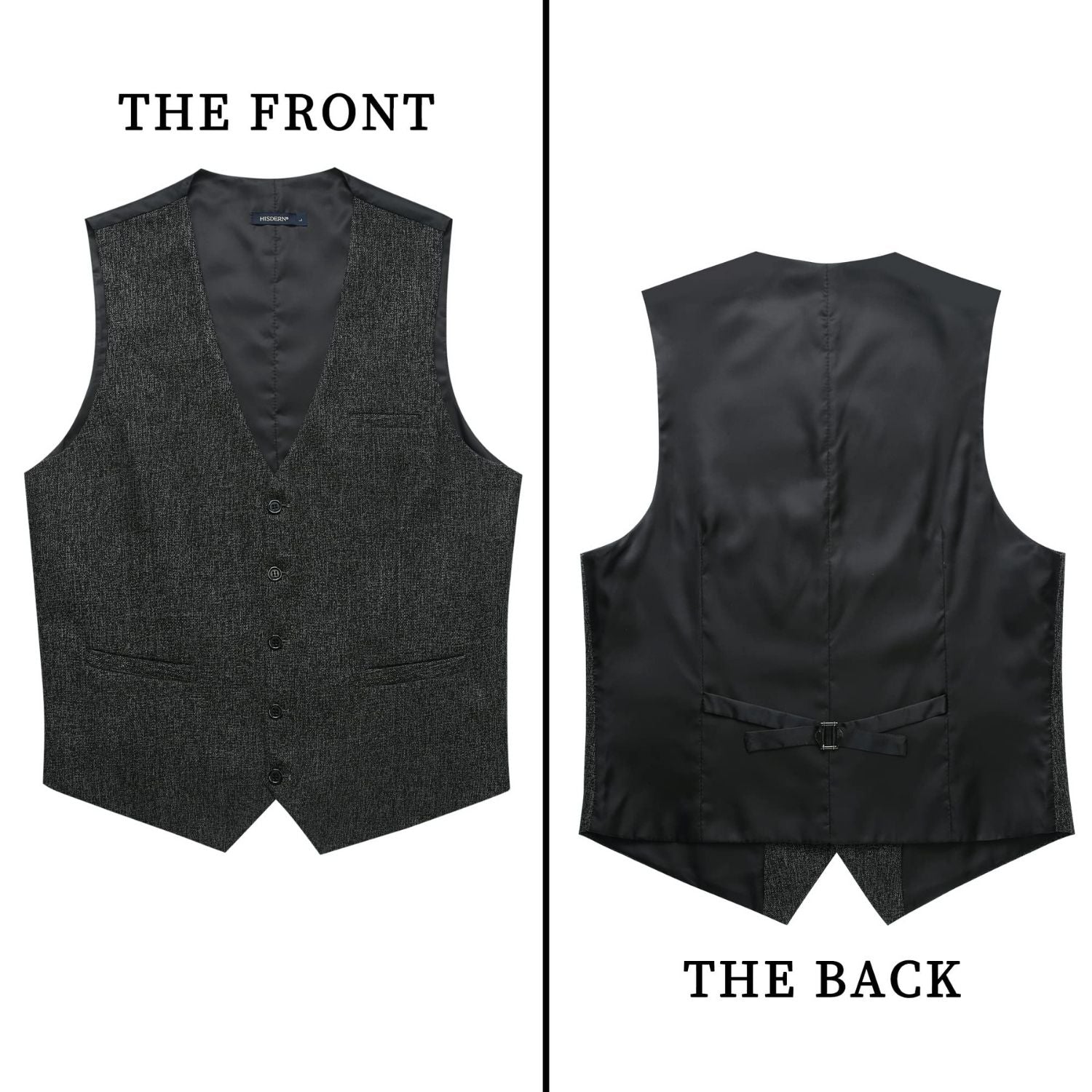 Men's Dark Grey Satin Suit Vest Formal Wear - Image 3