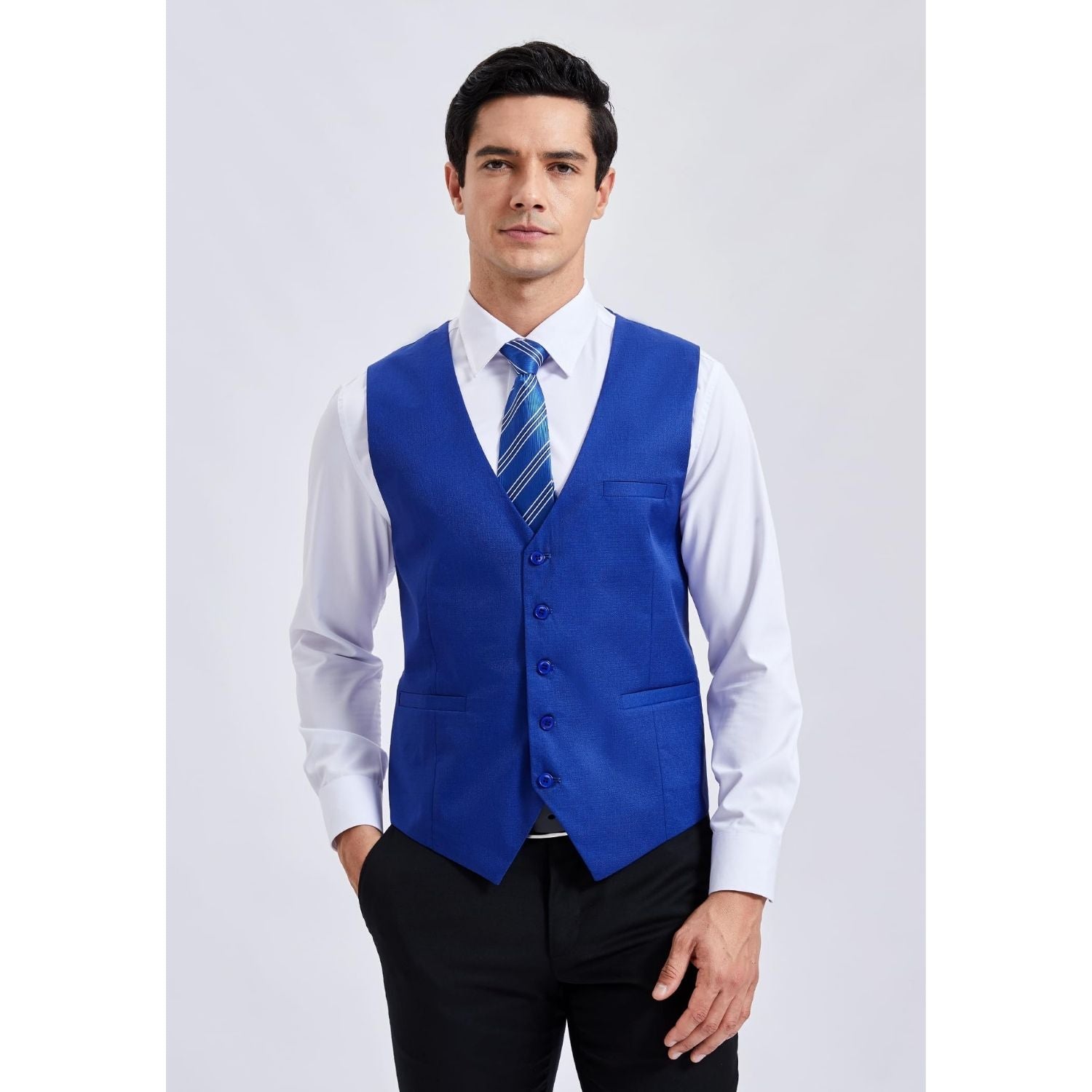 Men's Navy Blue Satin Suit Vest Formal Wear - Image 2