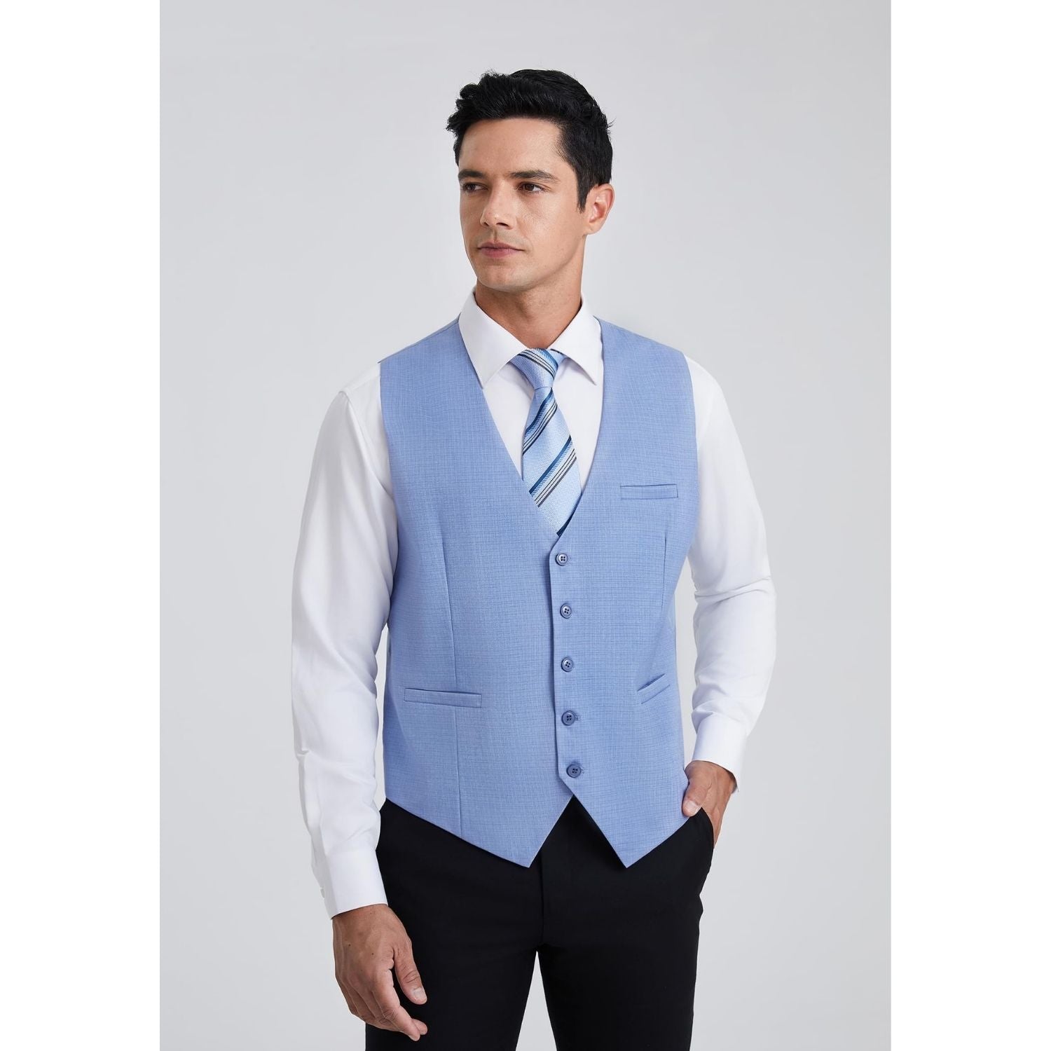 Men's Light Blue Satin Suit Vest Formal Wear - Image 2