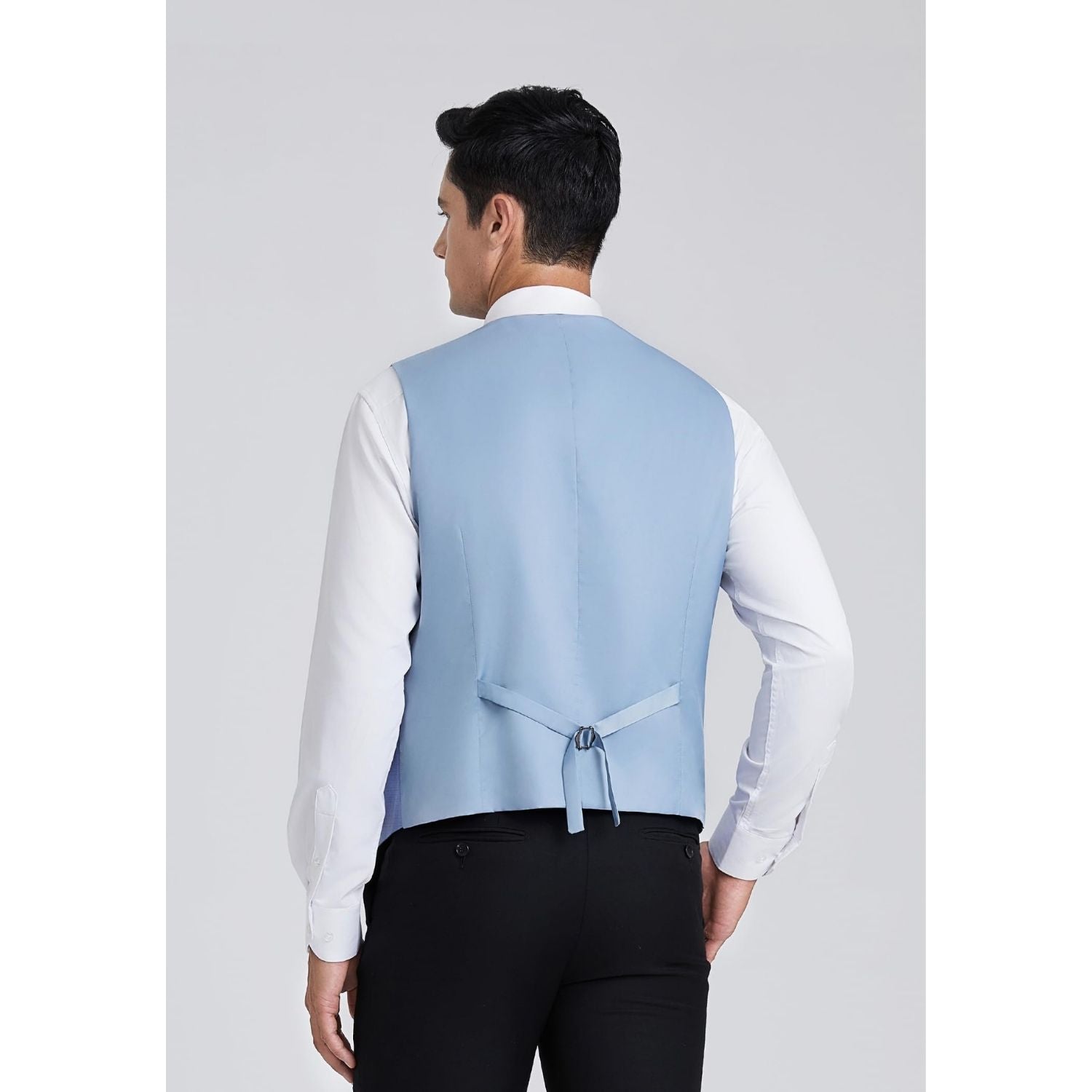 Men's Light Blue Satin Suit Vest Formal Wear - Image 3