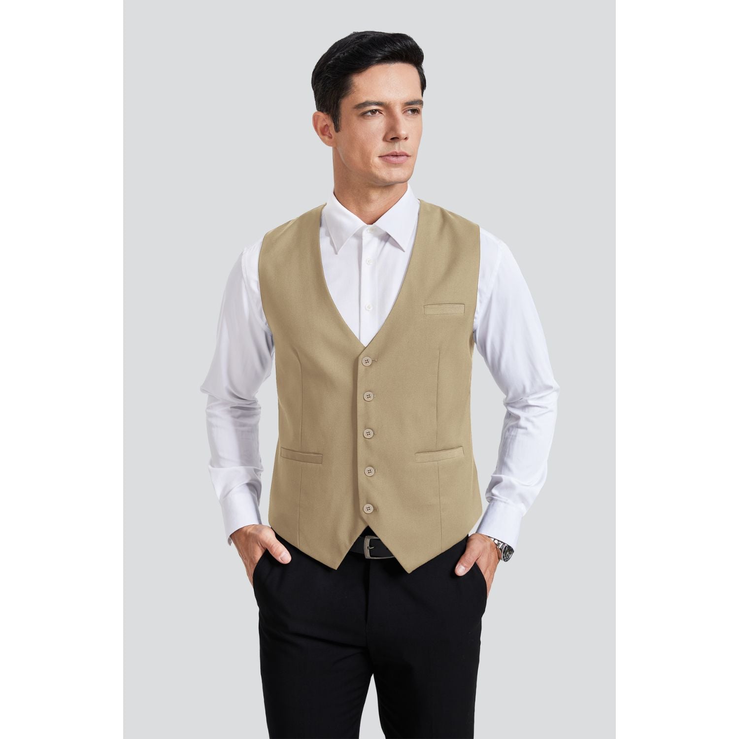 Men's Light Khaki Satin Suit Vest Formal Wear - Image 2
