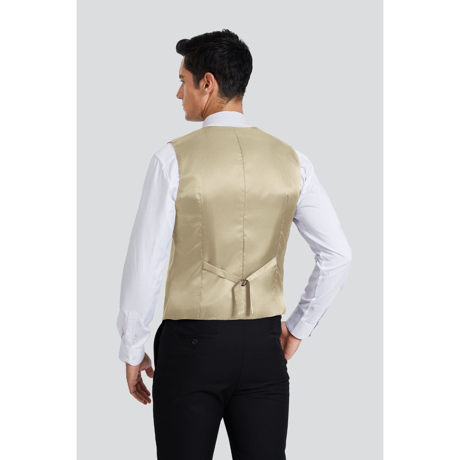 Men's Light Khaki Satin Suit Vest Formal Wear - Image 3
