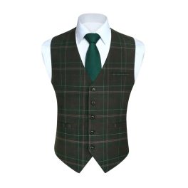 Men's Green Plaid Wedding Vest For Skinny Guys