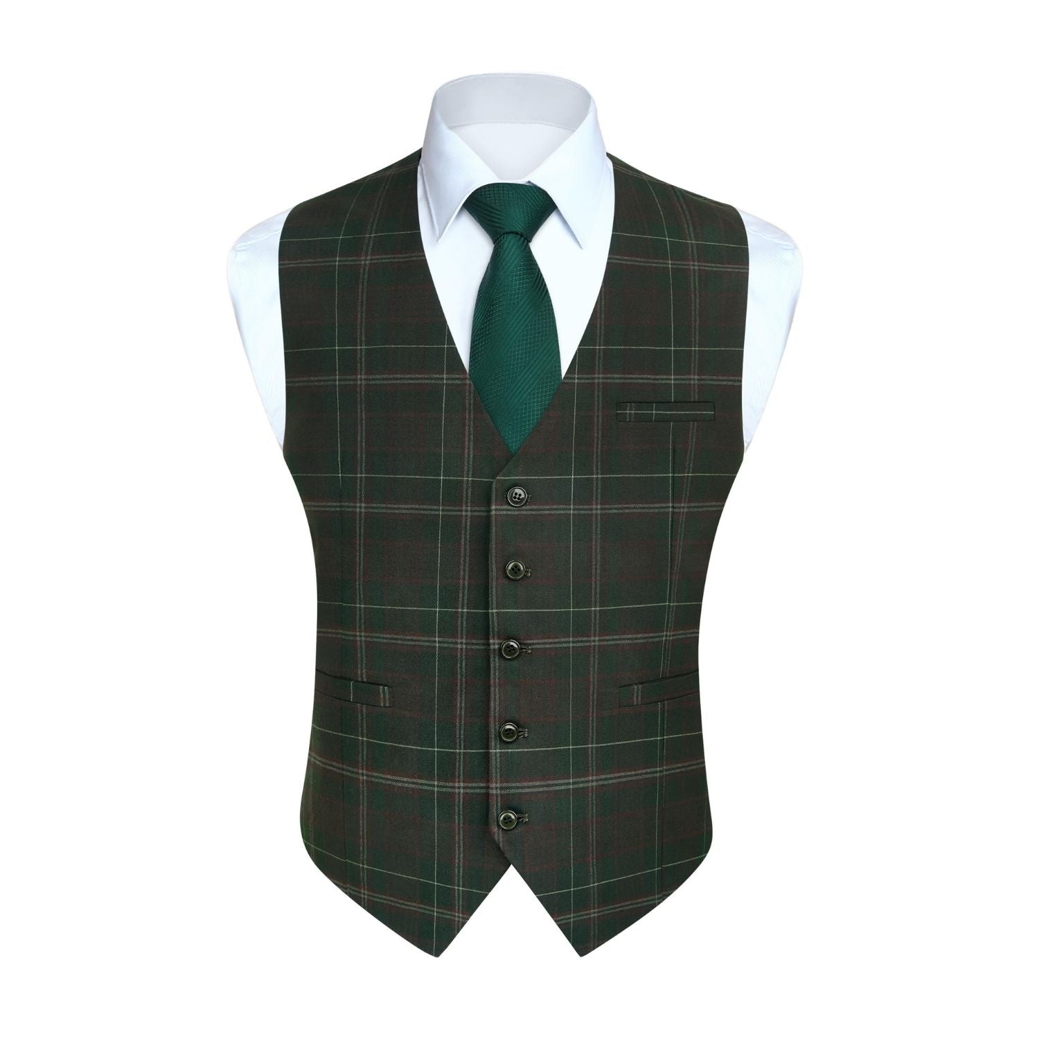 Men's Green Plaid Wedding Vest For Skinny Guys