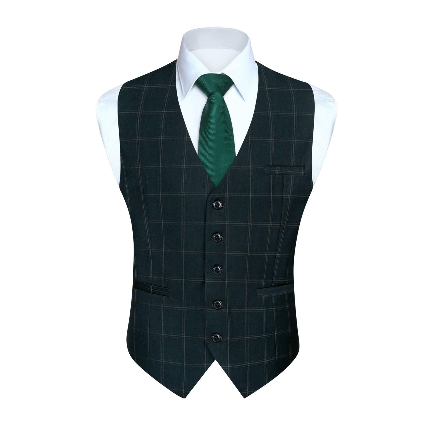Men's Green Plaid Wedding Vest For Skinny Guys