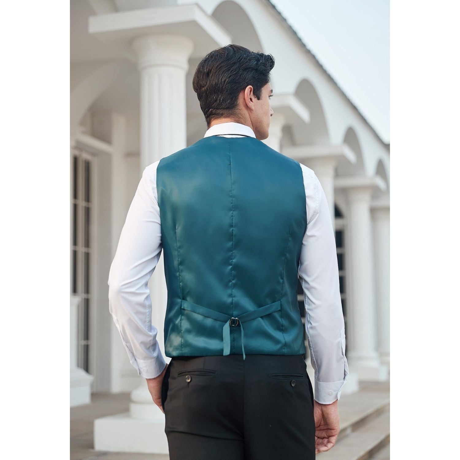 Men's Green Plaid Wedding Vest For Skinny Guys - Image 3