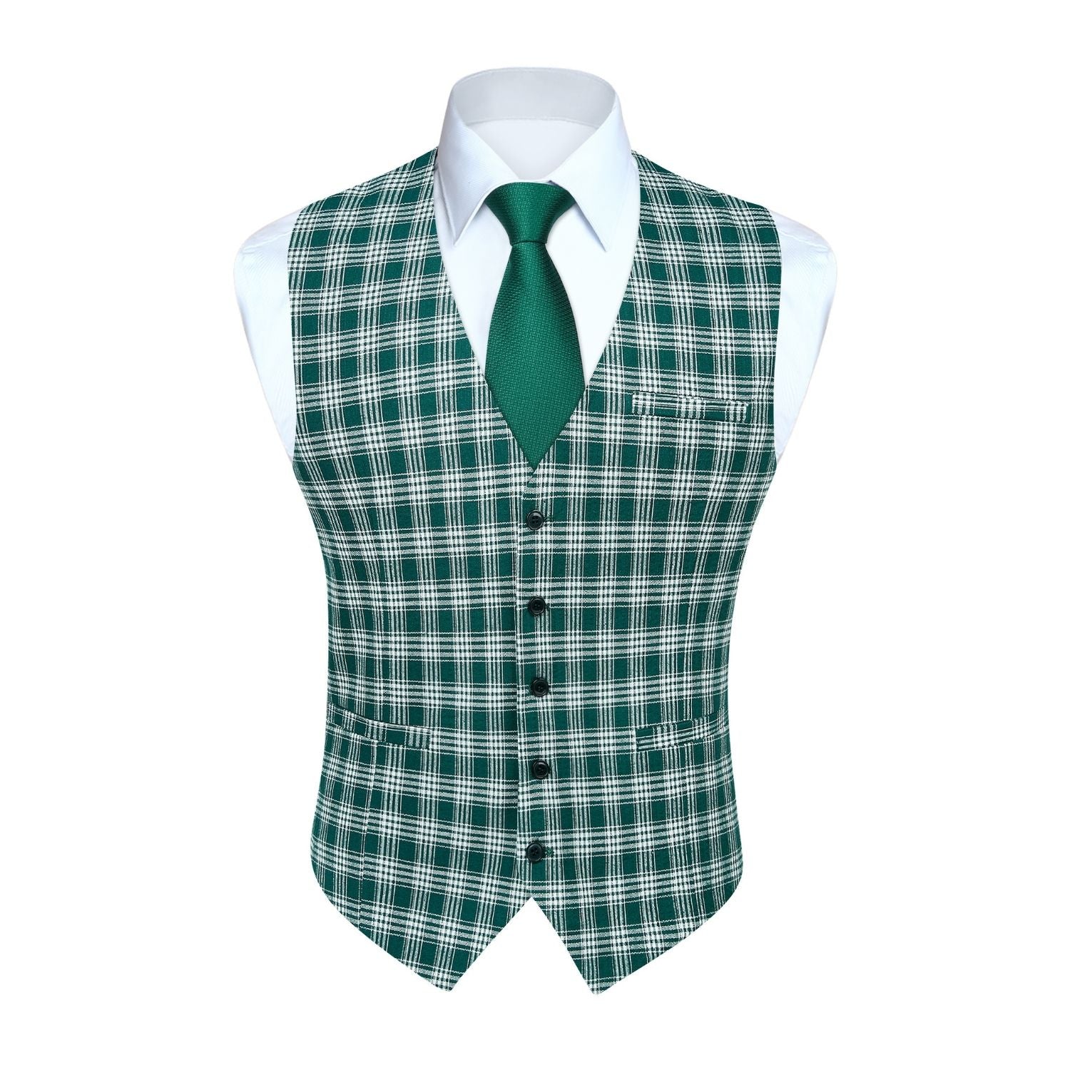 Men's Green Plaid Wedding Vest For Skinny Guys