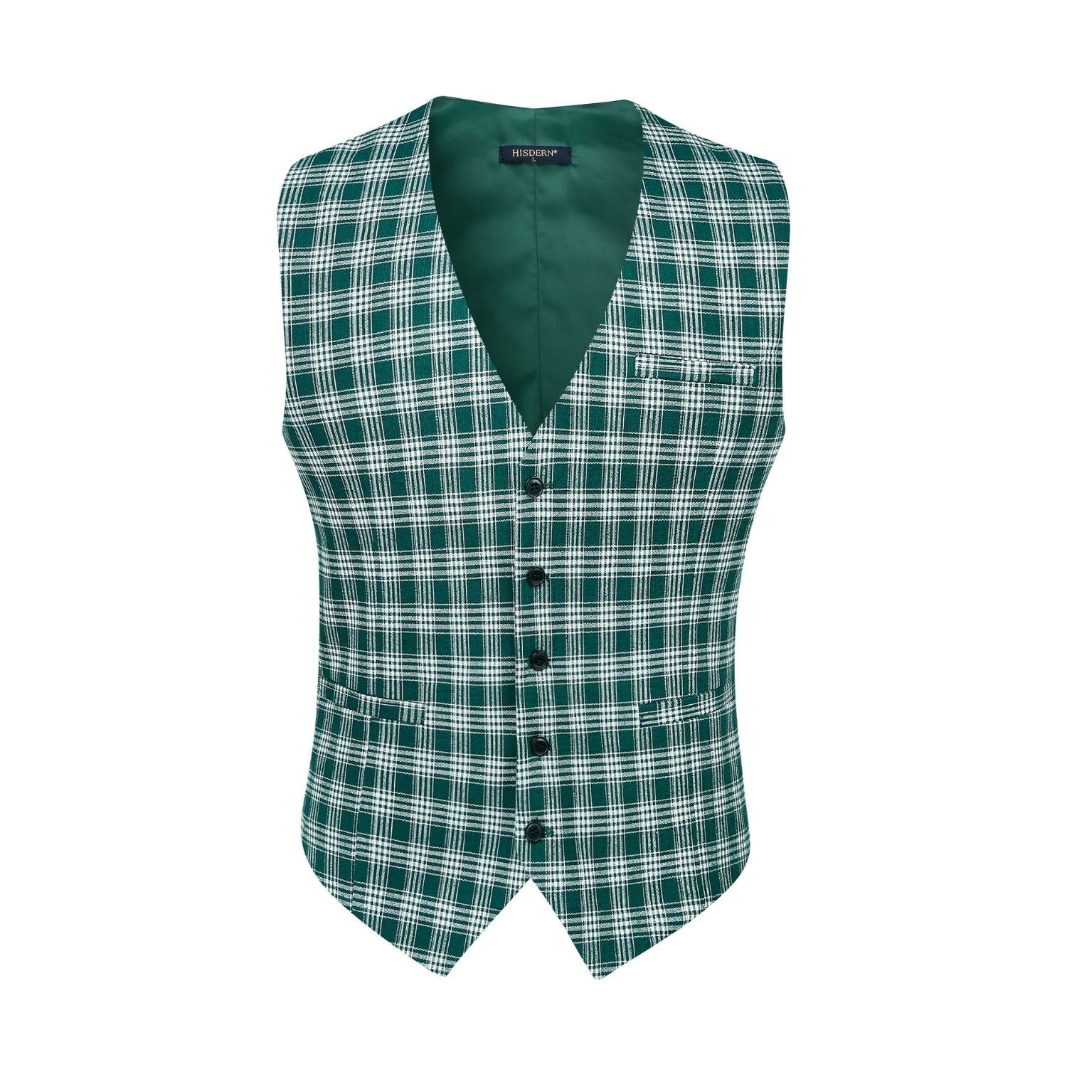 Men's Green Plaid Wedding Vest For Skinny Guys - Image 3
