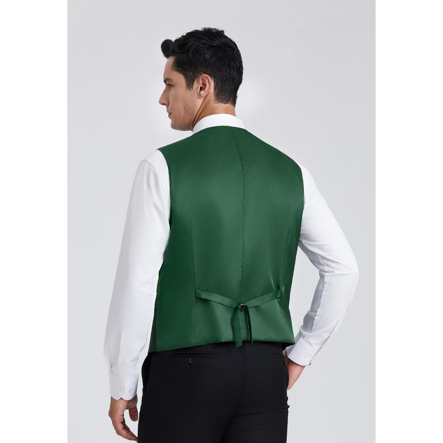 Men's Dark Green Plaid Wedding Vest For Skinny Guys - Image 3