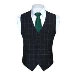 Men's Black Plaid Wedding Vest For Skinny Guys