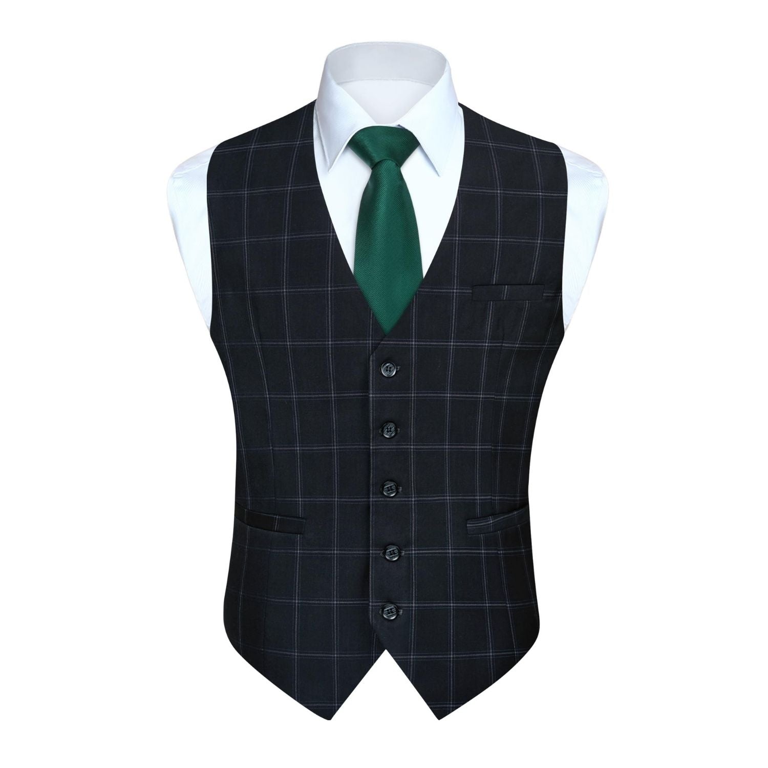 Men's Black Plaid Wedding Vest For Skinny Guys