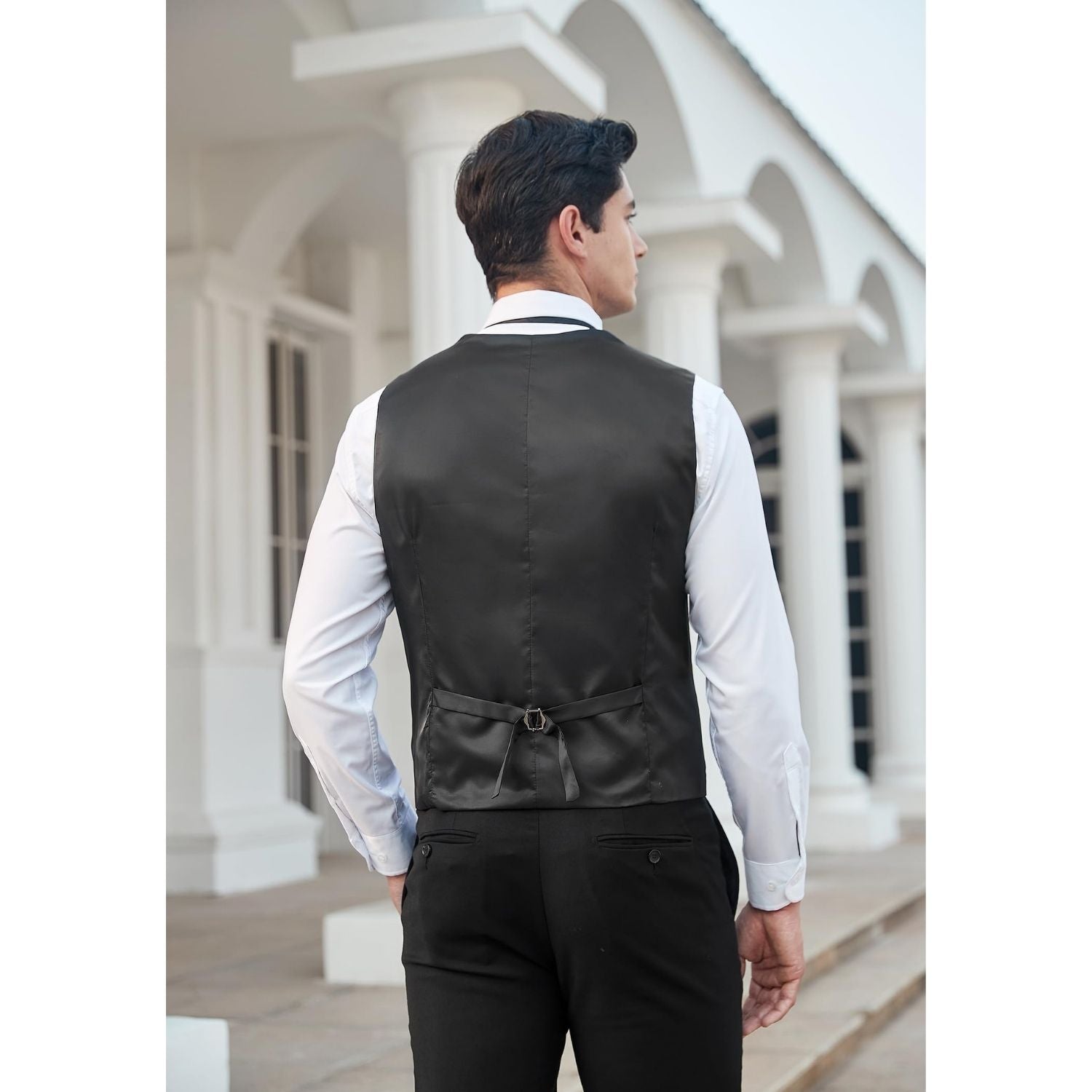 Men's Black Plaid Wedding Vest For Skinny Guys - Image 3