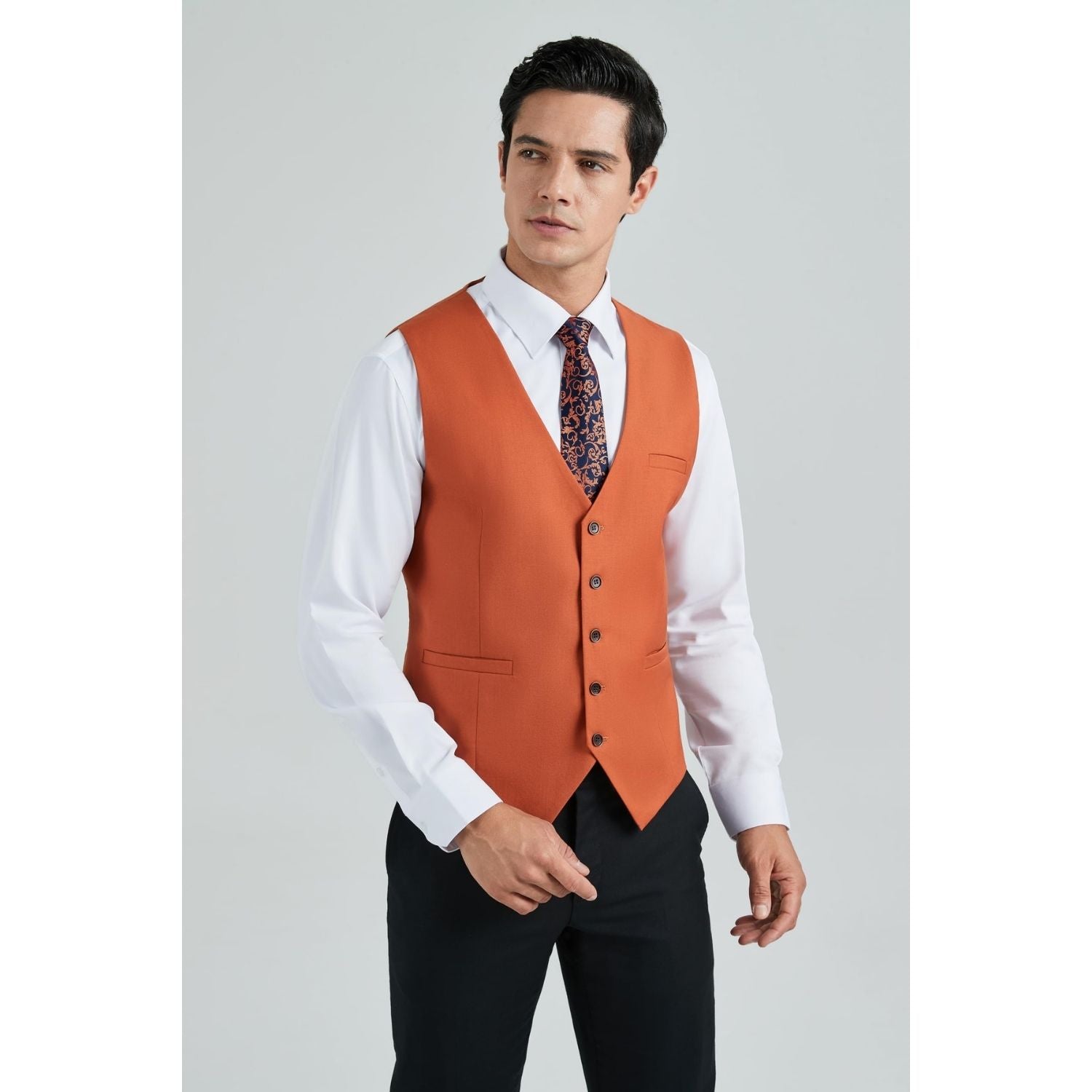 Men's Dark Orange Satin Suit Vest Formal Wear - Image 2