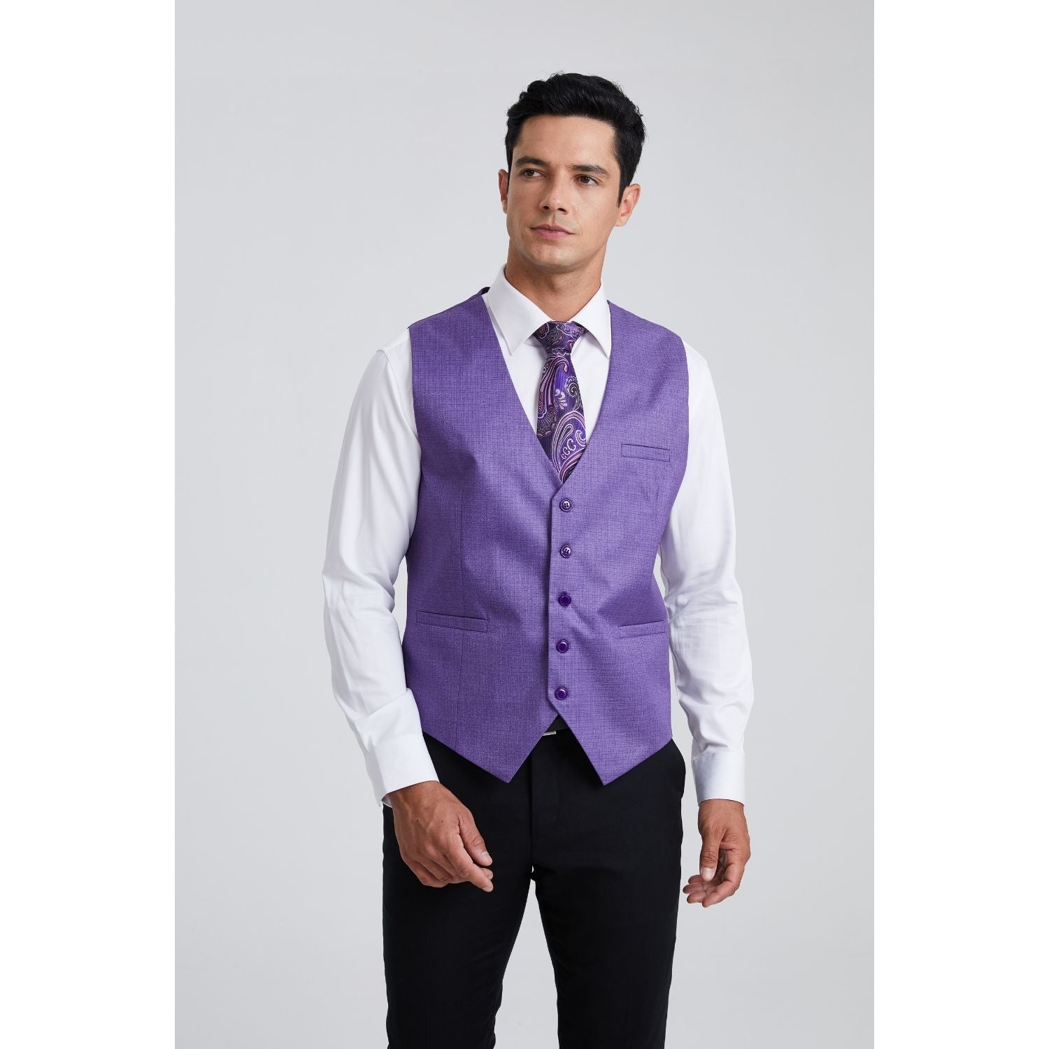 Men's Purple Satin Suit Vest Formal Wear - Image 2
