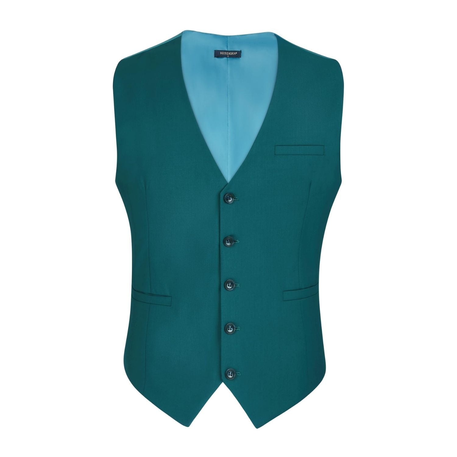 Men's Teal Satin Suit Vest Formal Wear - Image 3