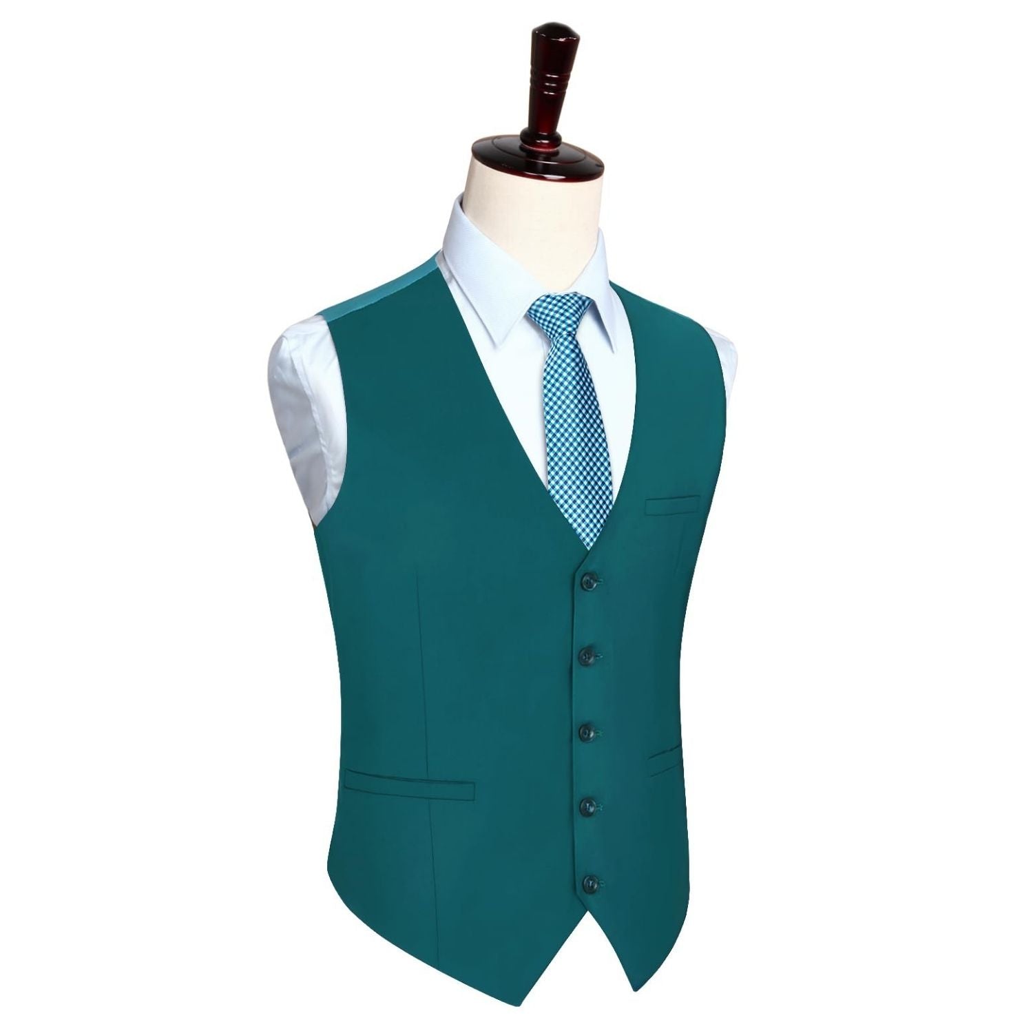 Men's Teal Satin Suit Vest Formal Wear - Image 2