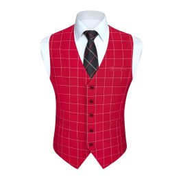 Men's Red Plaid Wedding Vest For Skinny Guys