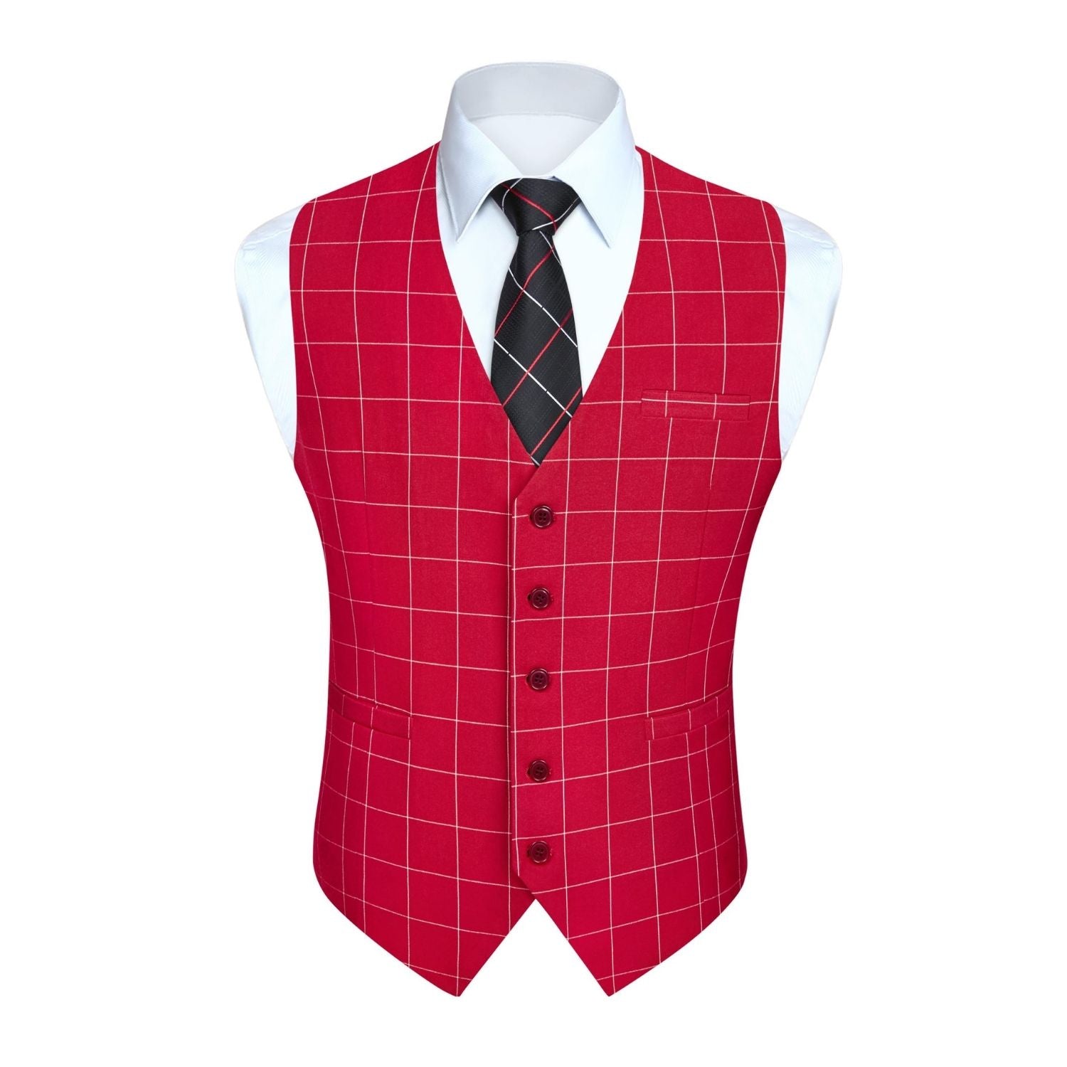 Men's Red Plaid Wedding Vest For Skinny Guys