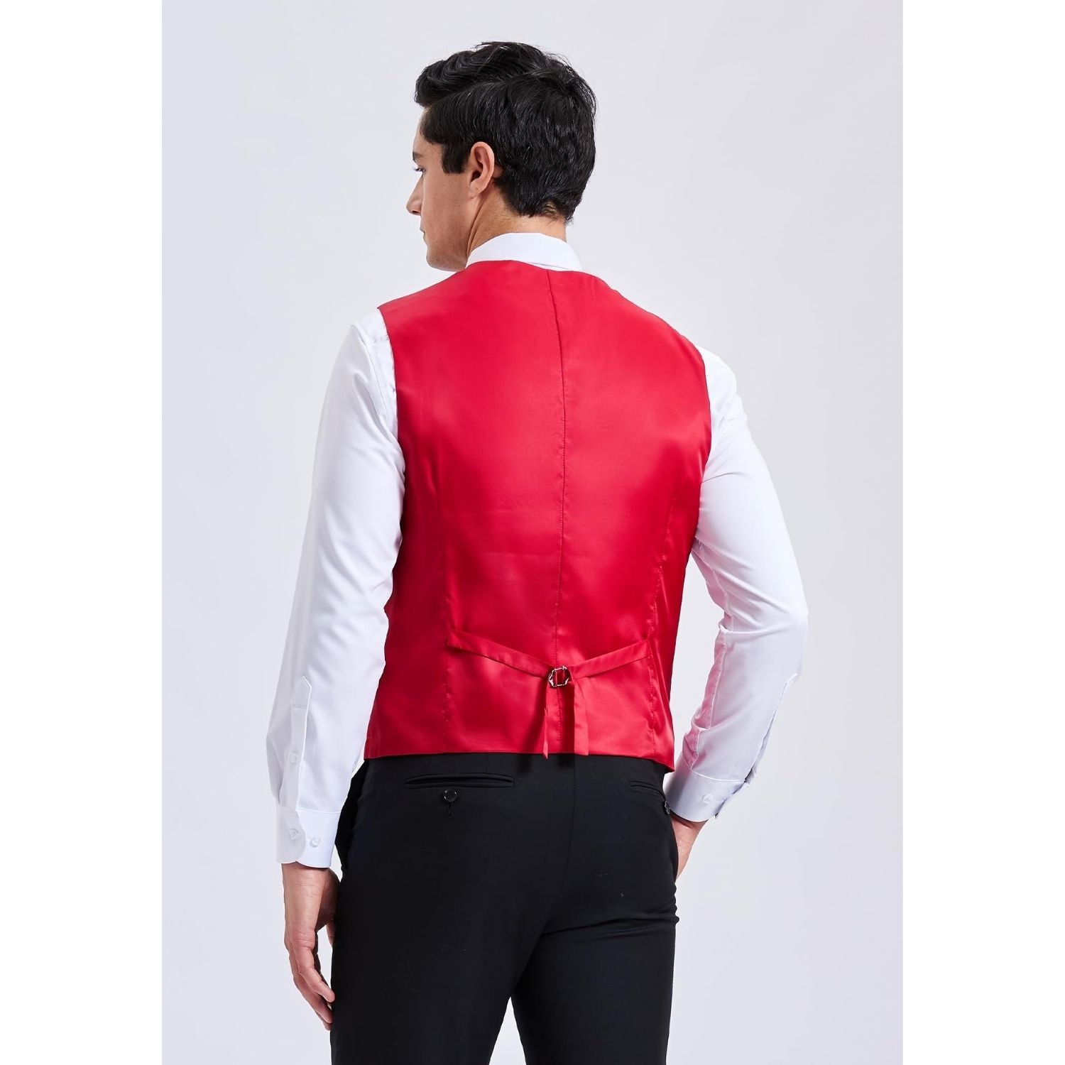Men's Red Plaid Wedding Vest For Skinny Guys - Image 3