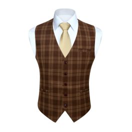 Men's Brown Plaid Wedding Vest For Skinny Guys