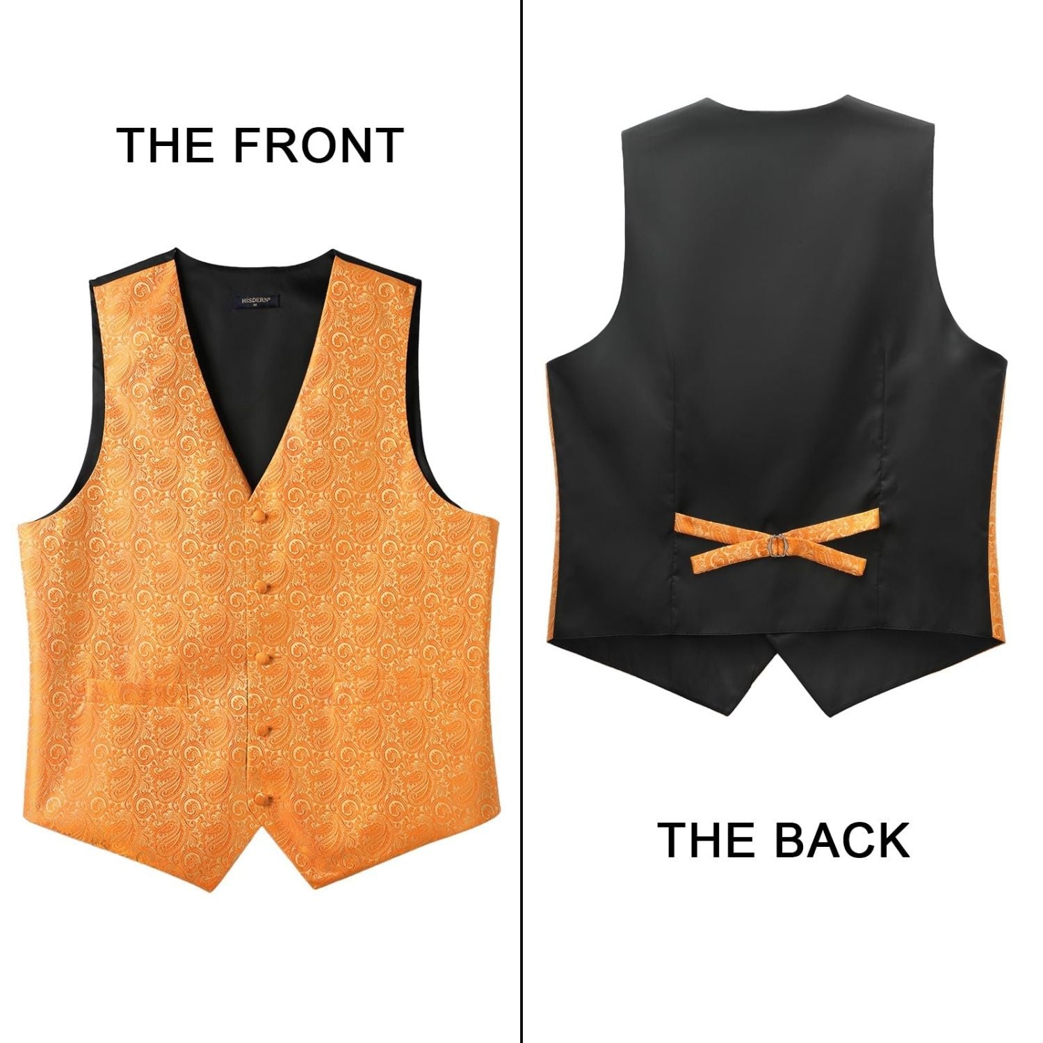 Men's Orange Paisley Vest Tie Set For Weddings Anniversary - Image 3