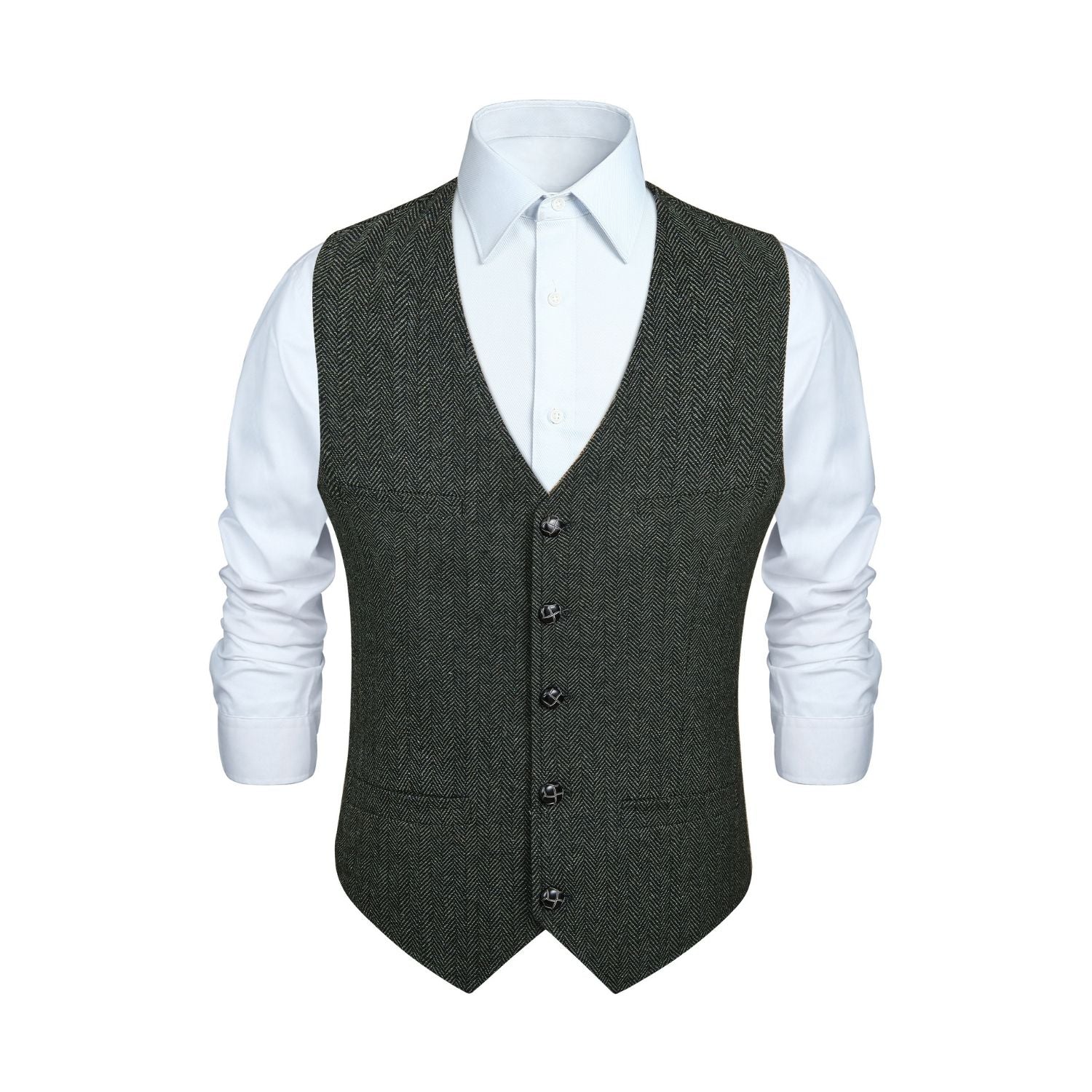 Men's Herringbone Tweed Vest Dark Grey Casual Winter Layering