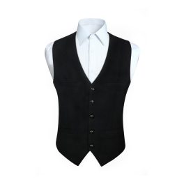 Men's Herringbone Tweed Wool Vest Black For Party Suit Vest