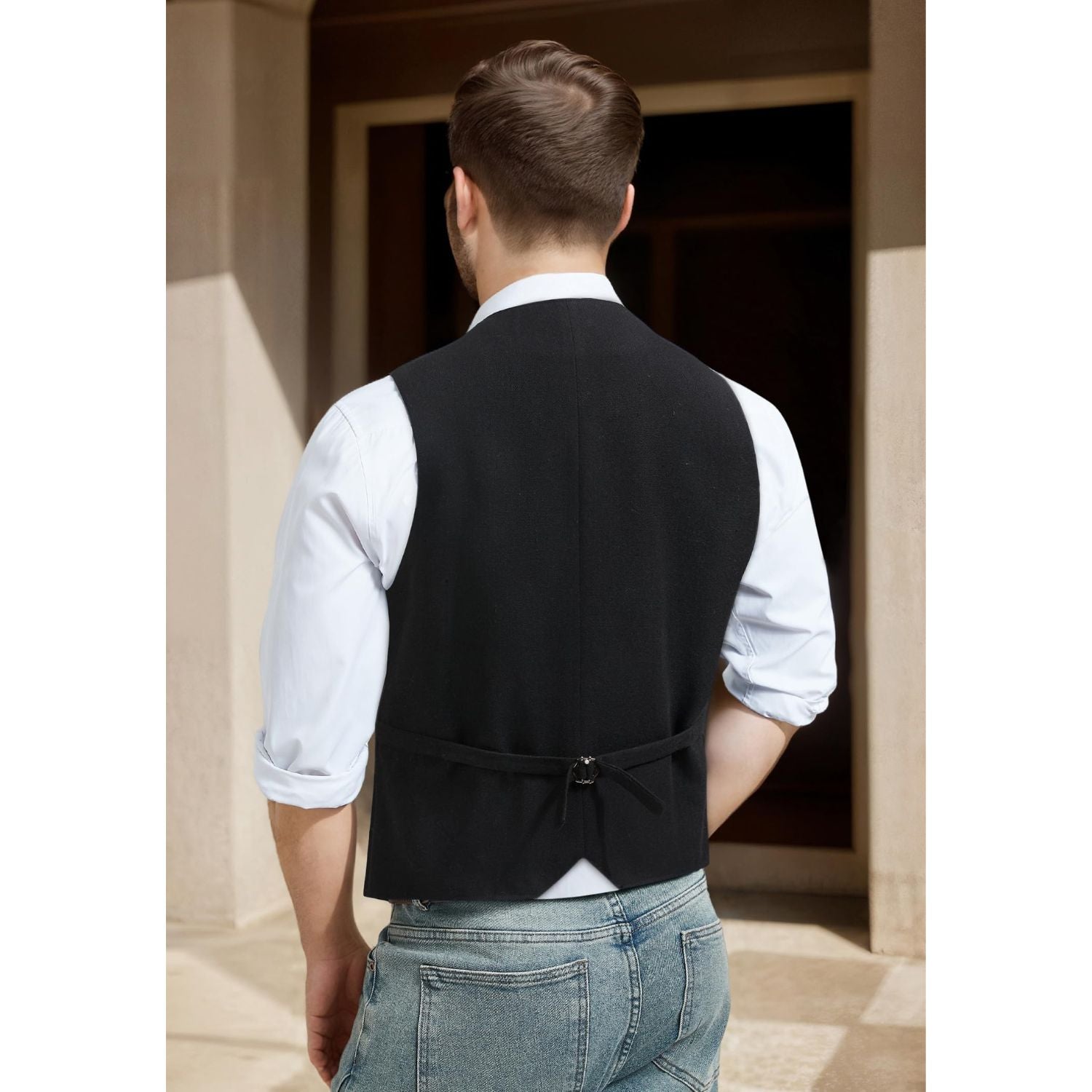 Men's Herringbone Tweed Wool Vest Black For Party Suit Vest - Image 3