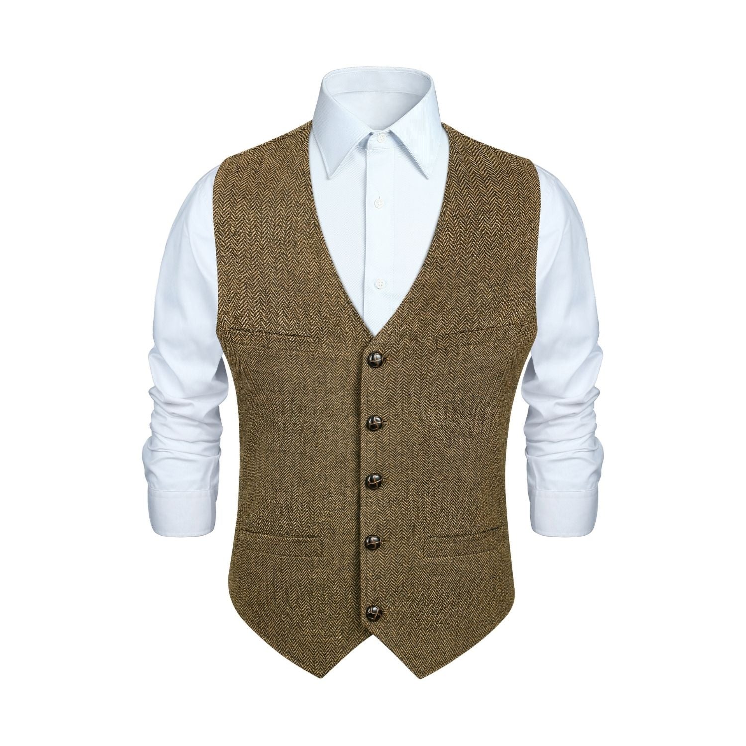 Men's Herringbone Tweed Vest Brown Casual Winter Layering