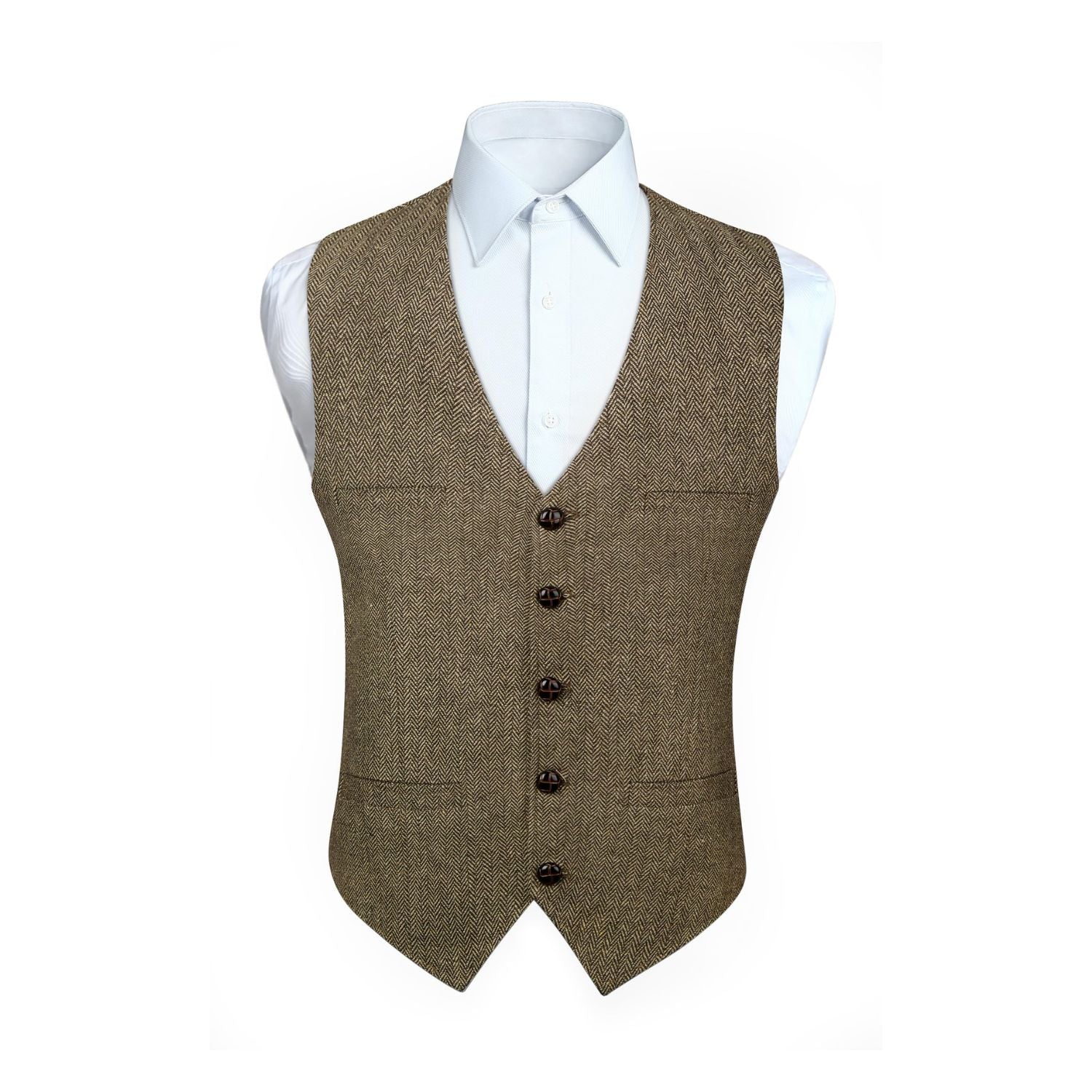 Men's Herringbone Tweed Wool Vest Brown For Party Suit Vest