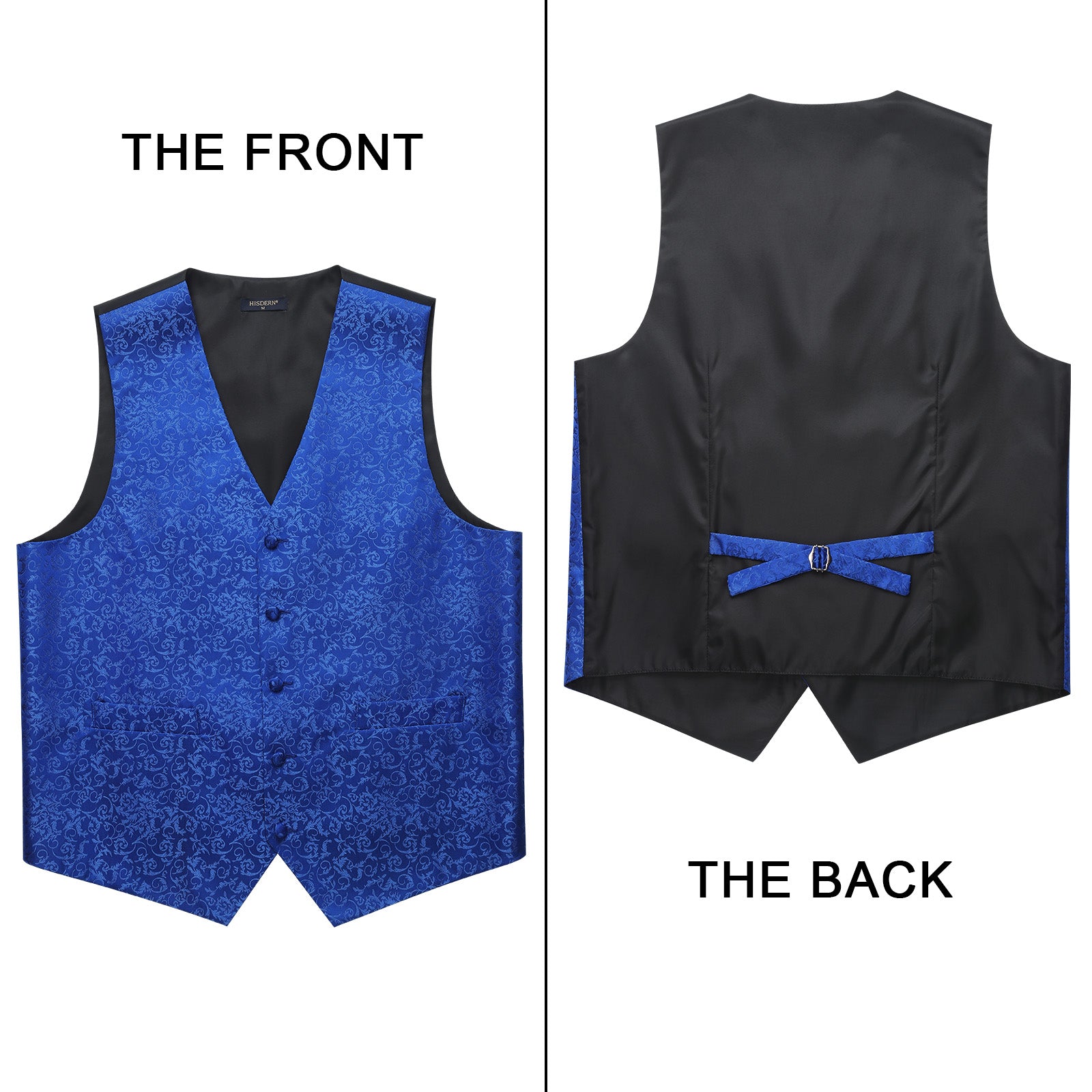 Men's Royal Blue Floral Vest Tie Set For Weddings - Image 3