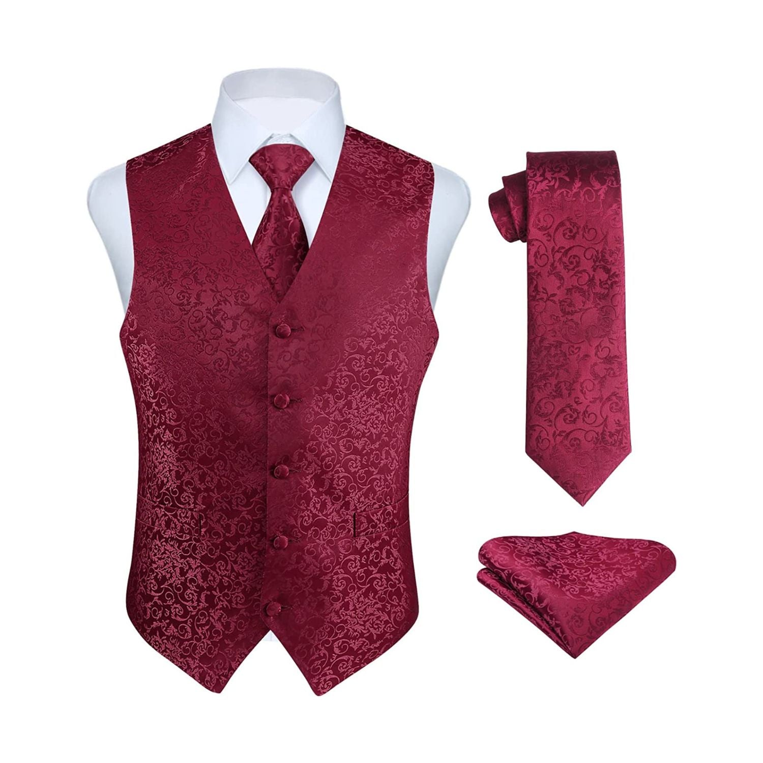 Burgundy Paisley Vest Set - Formal Wear