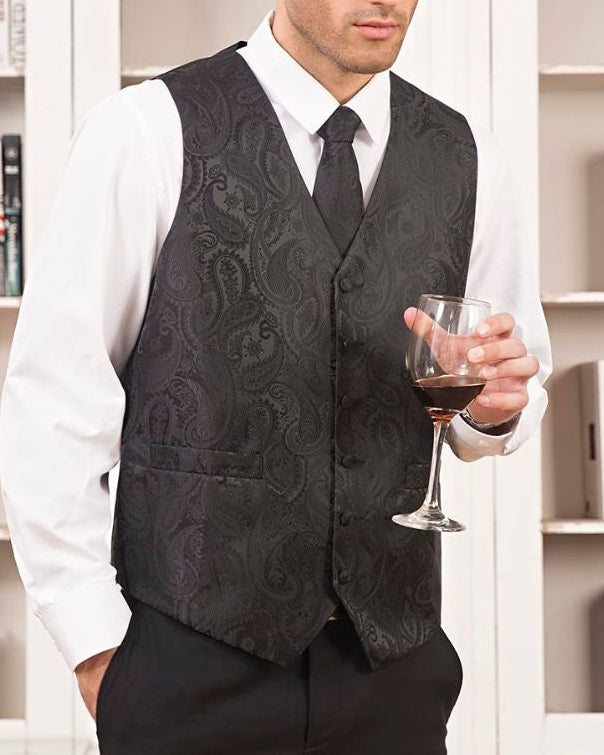 Men's Black Paisley Vest Tie Set For Weddings - Image 3