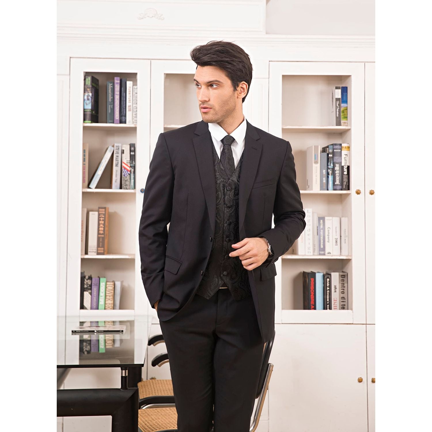 Men's Black Paisley Vest Tie Set For Weddings - Image 2