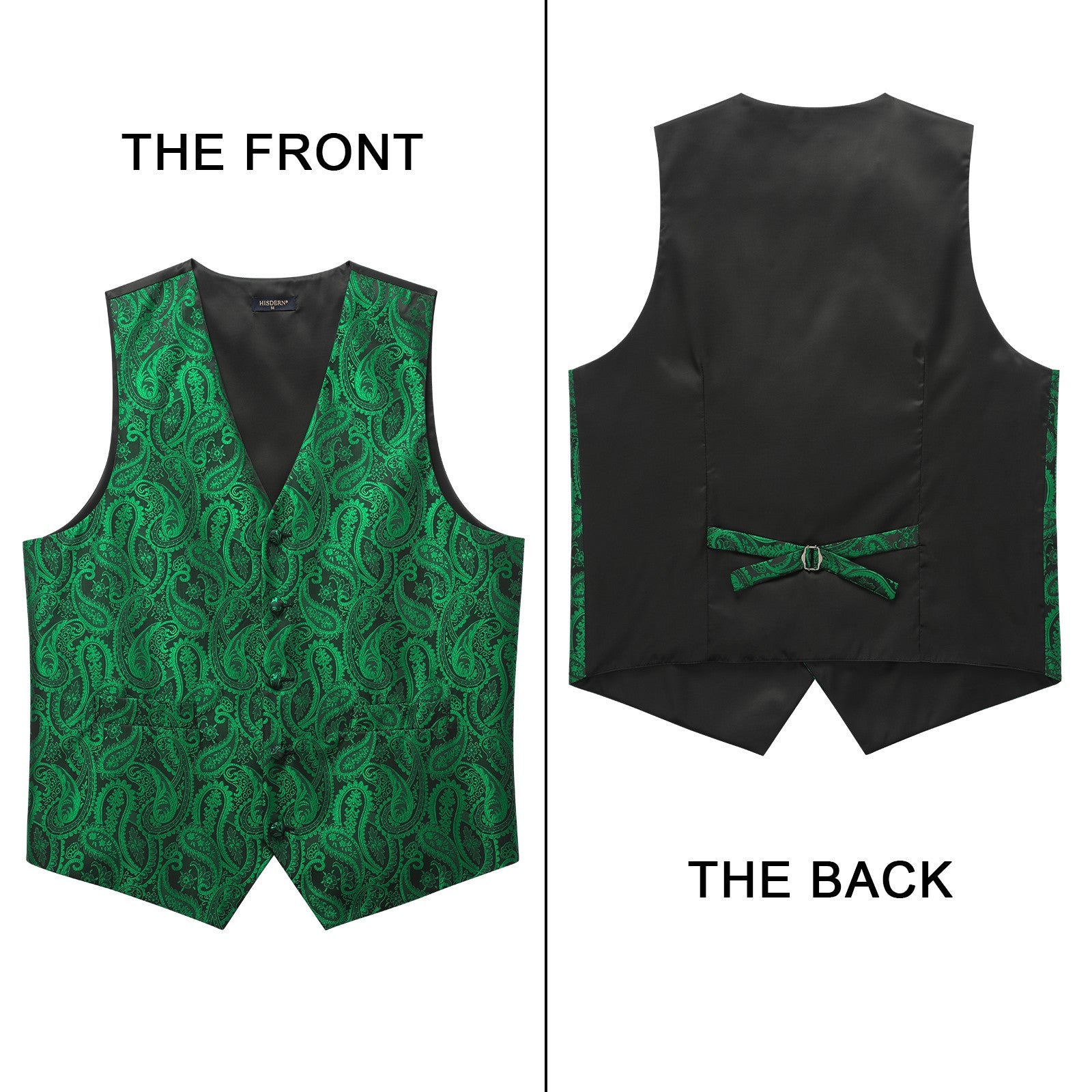 Men's Green Paisley Suit Vest Tie Set Formal Wear - Image 3