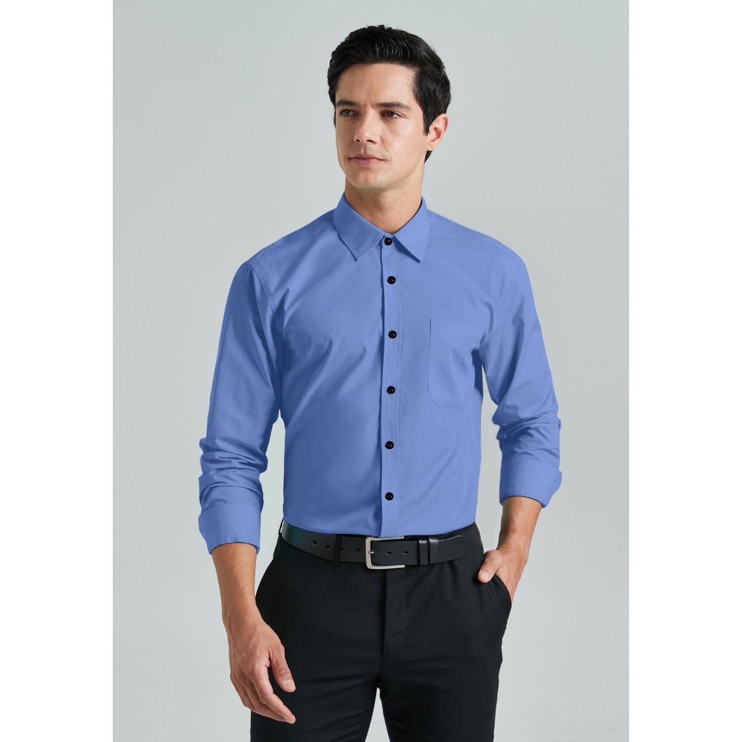 Oxford Blue Stretch Dress Shirt For Corporate Workwear - Image 2