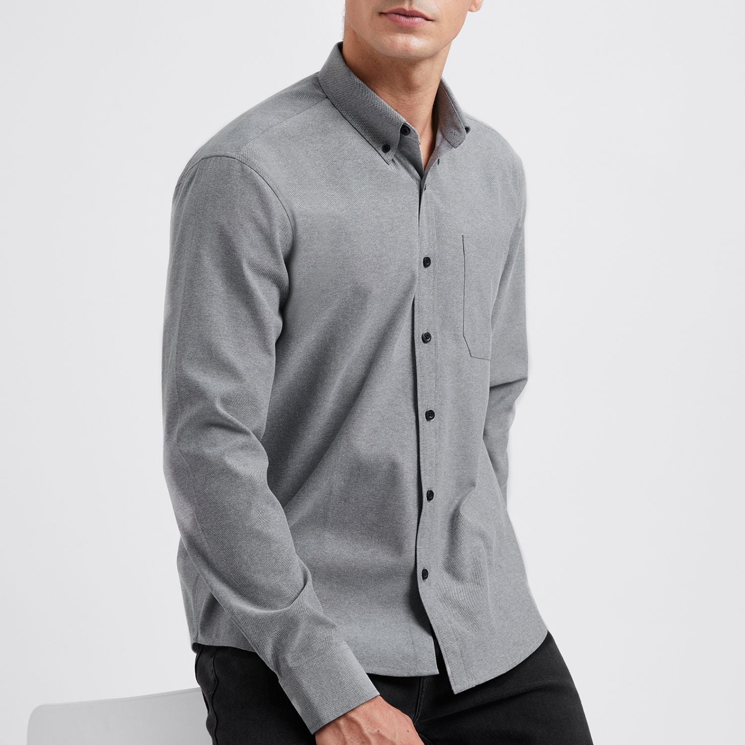 Men's Grey Oxford Shirts With Chest Pocket Weekend Wear - Image 2
