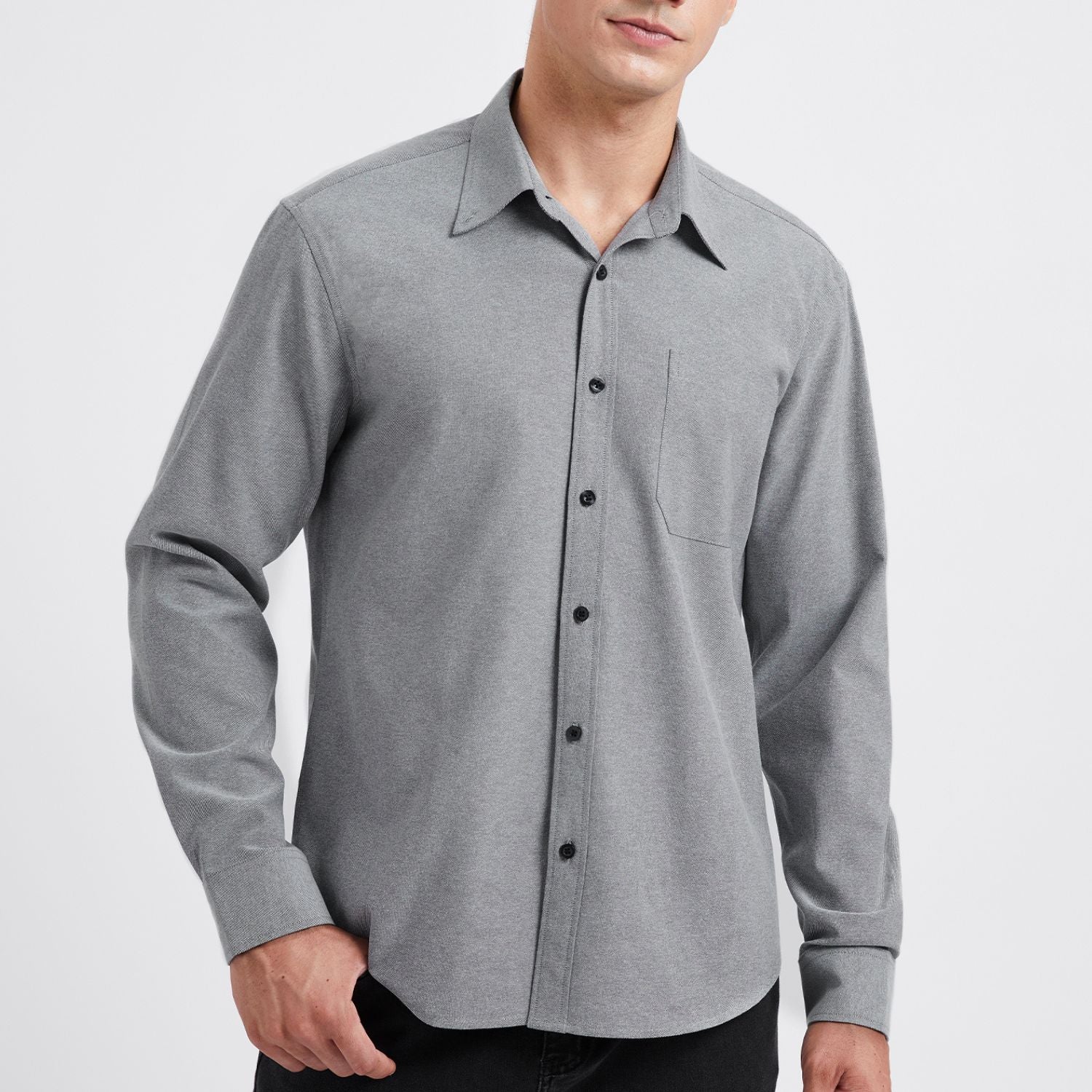 Men's Grey Oxford Shirts With Chest Pocket Weekend Wear - Image 3