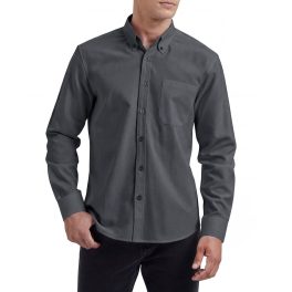 Men's Dark Grey Oxford Shirts With Chest Pocket Formal Office
