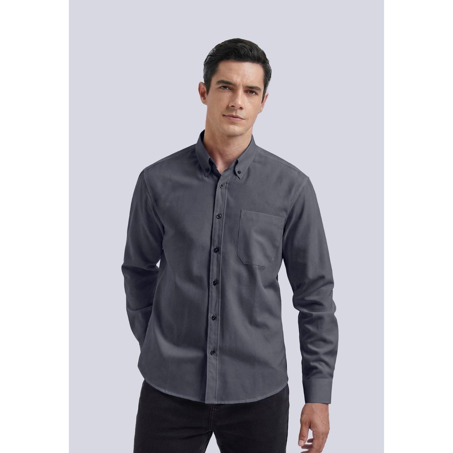 Men's Dark Grey Oxford Shirts With Chest Pocket Formal Office - Image 2