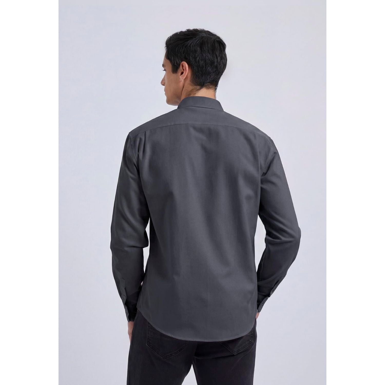 Men's Dark Grey Oxford Shirts With Chest Pocket Formal Office - Image 3