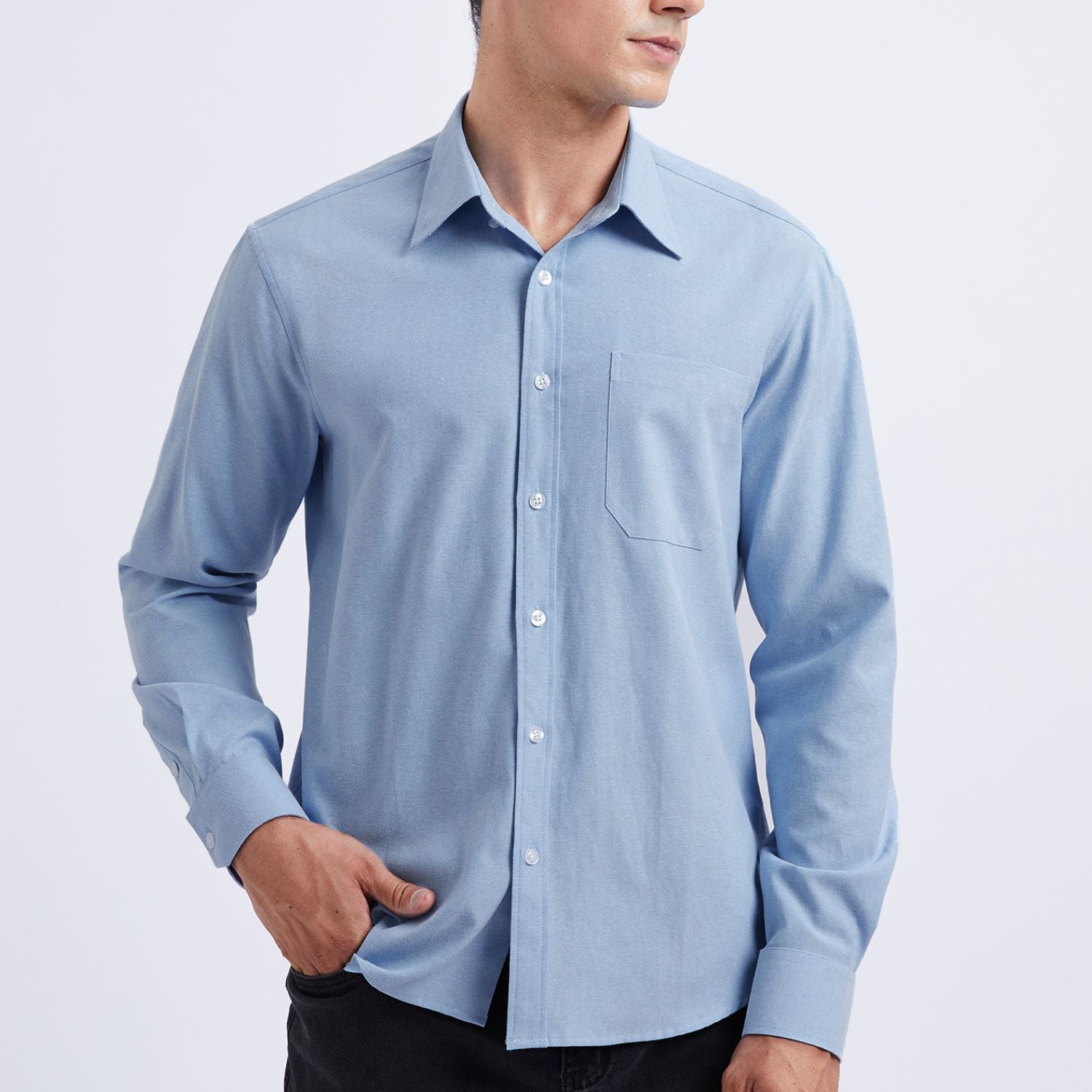 Men's Light Blue Oxford Shirts With Chest Pocket Date Night - Image 2