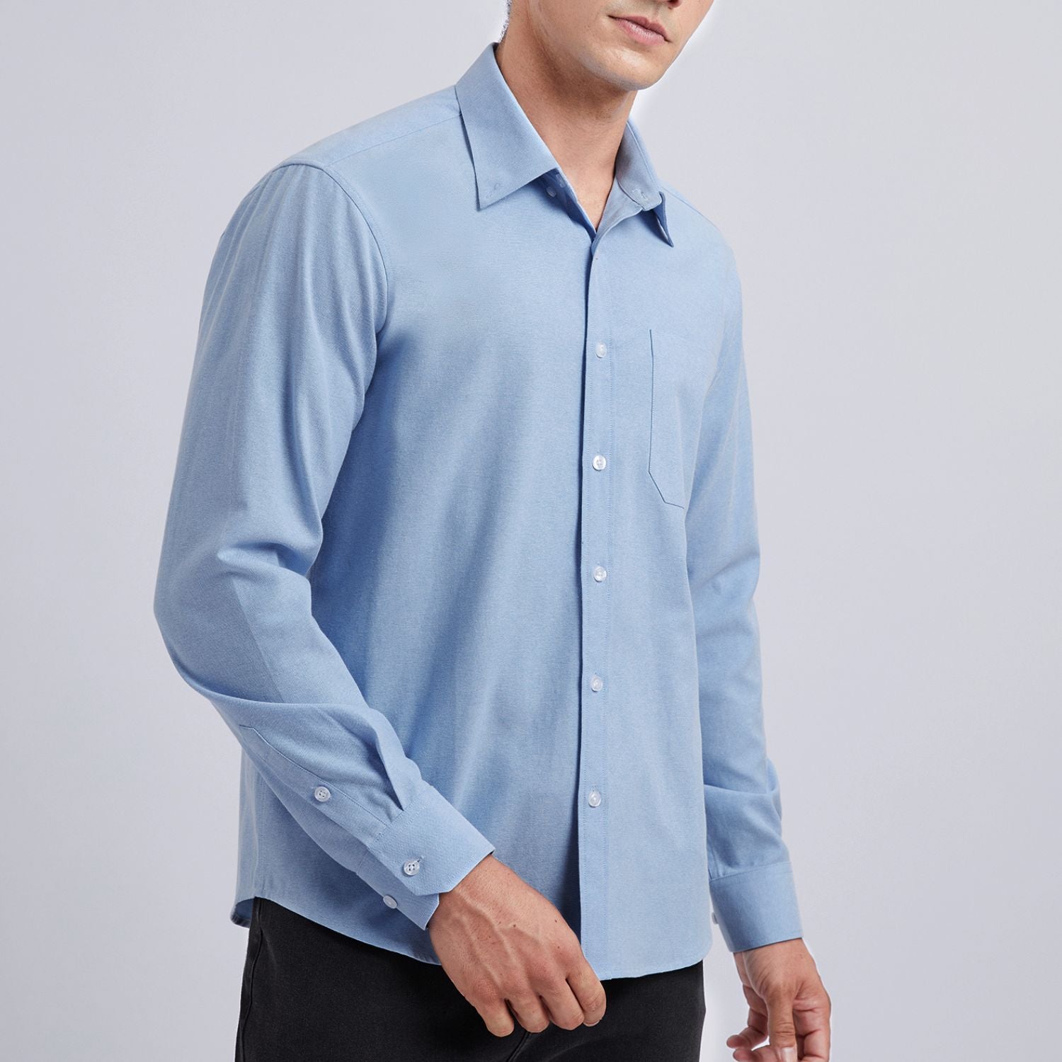 Men's Light Blue Oxford Shirts With Chest Pocket Date Night - Image 3