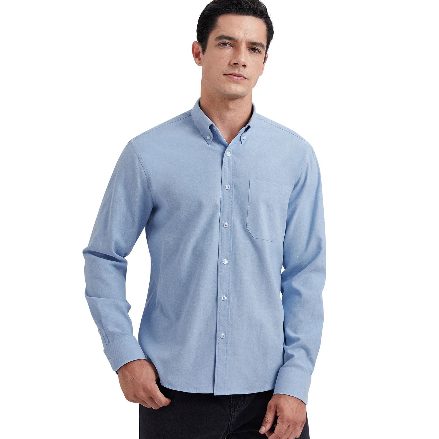 Men's Light Blue Oxford Shirts With Chest Pocket Date Night