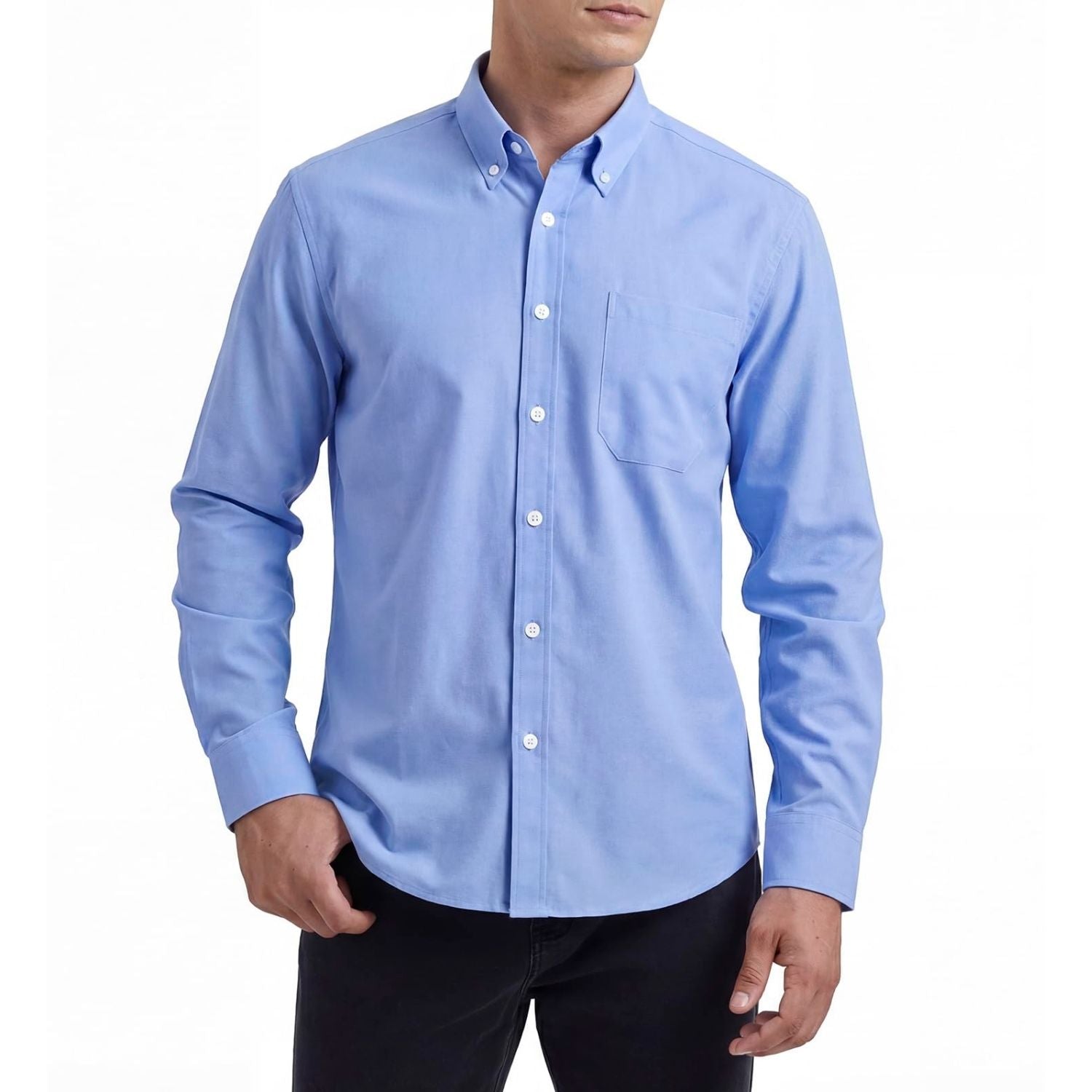 Men's Azure Blue Oxford Shirts With Chest Pocket Formal Office